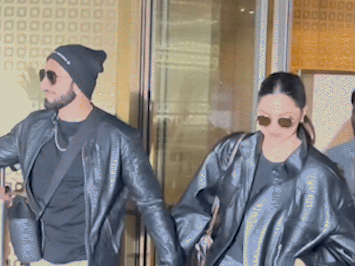 मुंबई एयरपोर्ट पर पैपराजी से भिड़े रणवीर सिंह:ट्विनिंग कर दीपिका पादुकोण का हाथ थामे बाहर निकले, तस्वीरें क्लिक करने से रोक; दावा- बेटी दुआ साथ थी