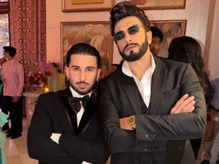 धमकी मिलने के बाद रणवीर सिंह की पहली पब्लिक अपीयरेंस:ग्रैंड वेडिंग में ओरी के साथ पोज देते दिखे एक्टर